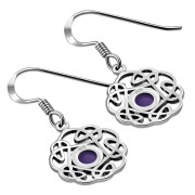  Amethyst Stone Round Celtic Knot Silver Earrings - e408